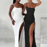 Robe Longue Fendue Avec Bretelle Fine 5