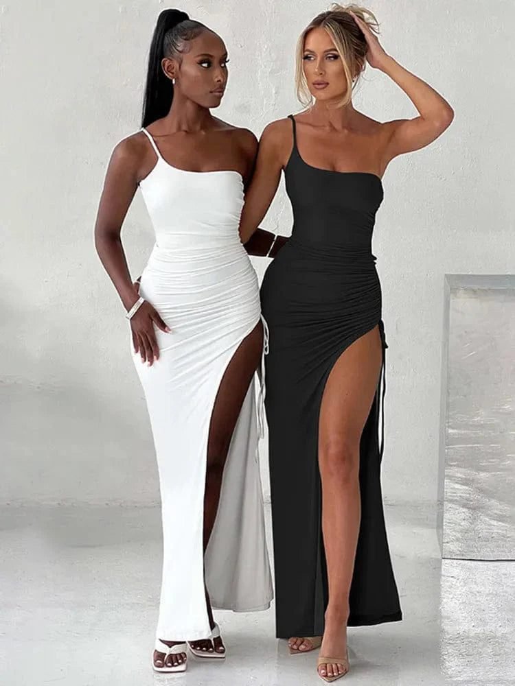Robe Longue Fendue Avec Bretelle Fine 5