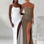 Robe Longue Fendue Avec Bretelle Fine 9