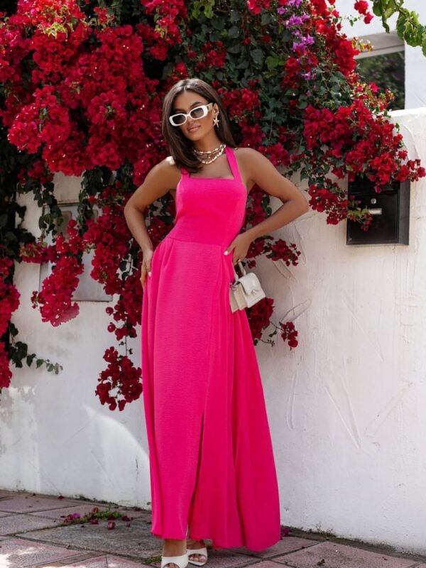 Robe Longue Fendue Rose Ete Rose Xs S