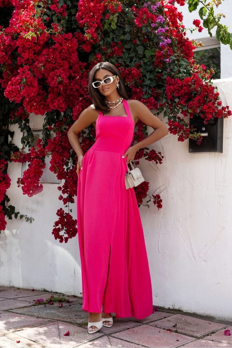Robe Longue Fendue Rose Ete Rose Xs S