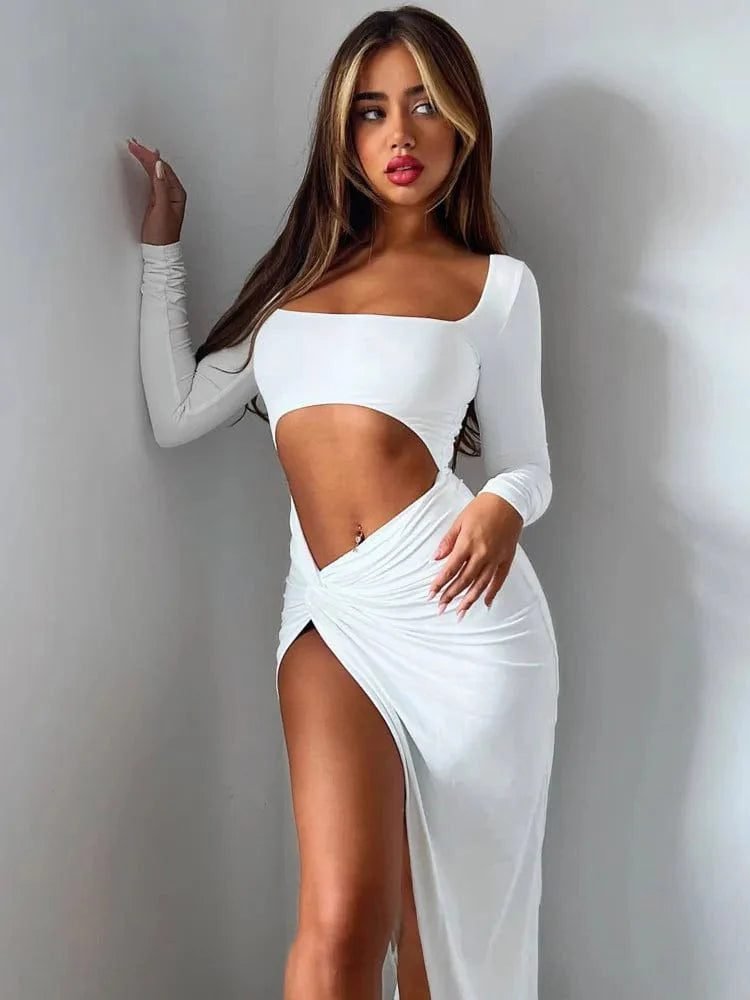 Robe Longue Fendue Sexy Blanc S