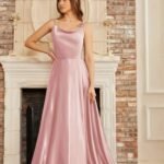 Robe Longue Invitee De Mariage Fendue Rose Poudre 32
