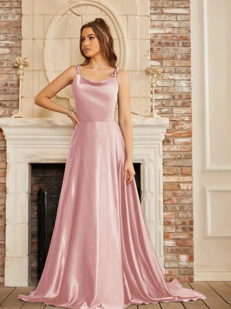 Robe Longue Invitee De Mariage Fendue Rose Poudre 32