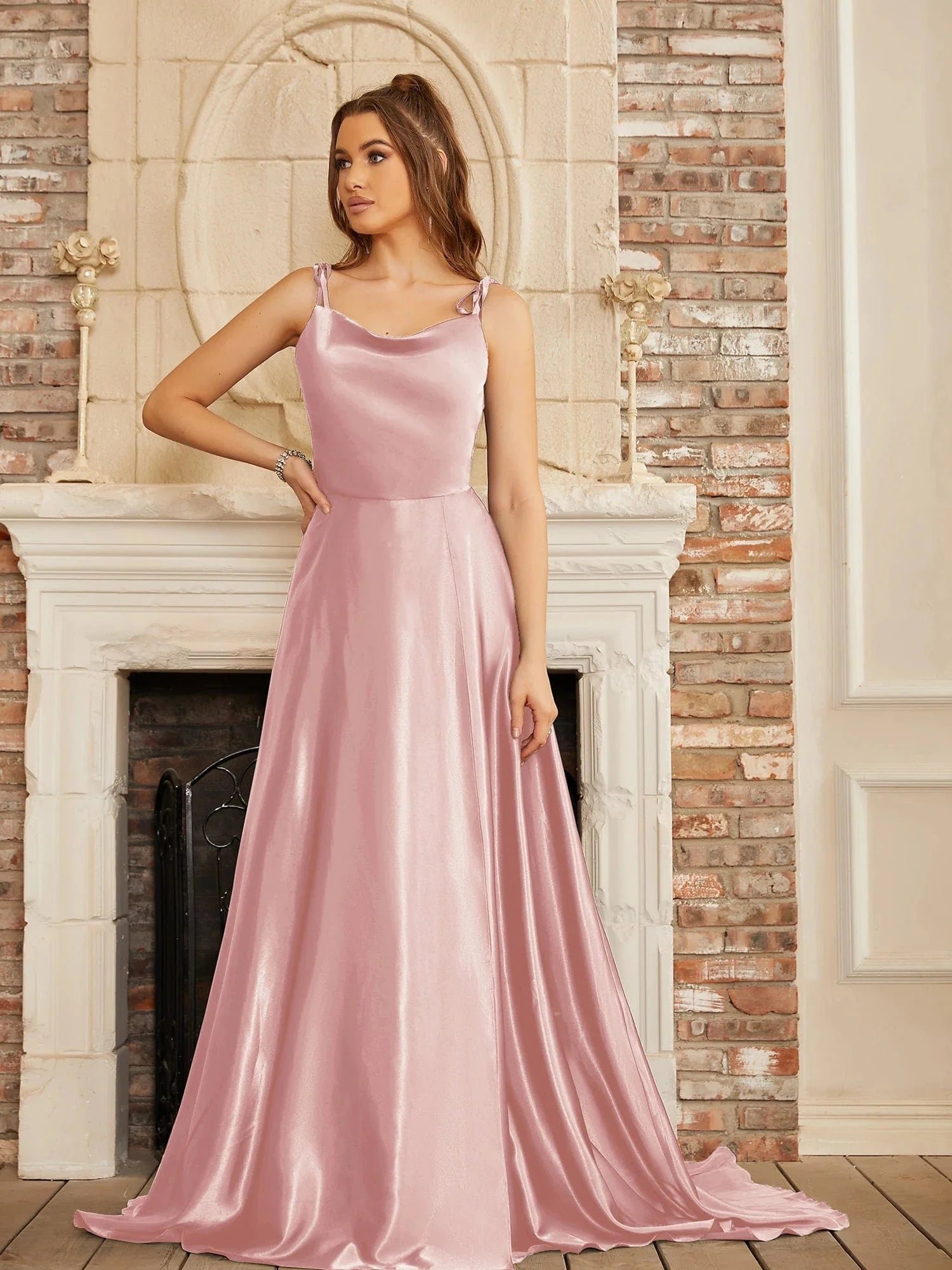 Robe Longue Invitee De Mariage Fendue Rose Poudre 32