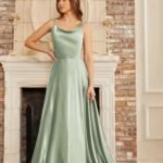 Robe Longue Invitee De Mariage Fendue Vert Sauge 32