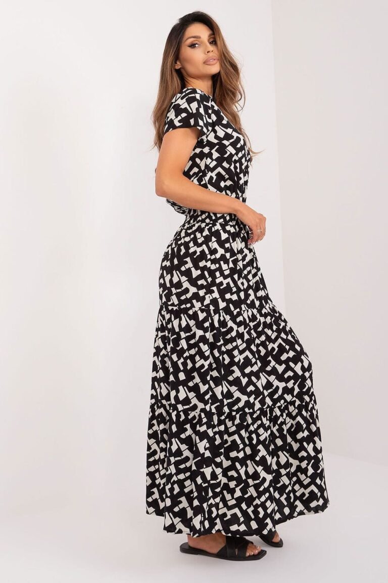 Robe Longue Noire Et Blanche Manches Courtes