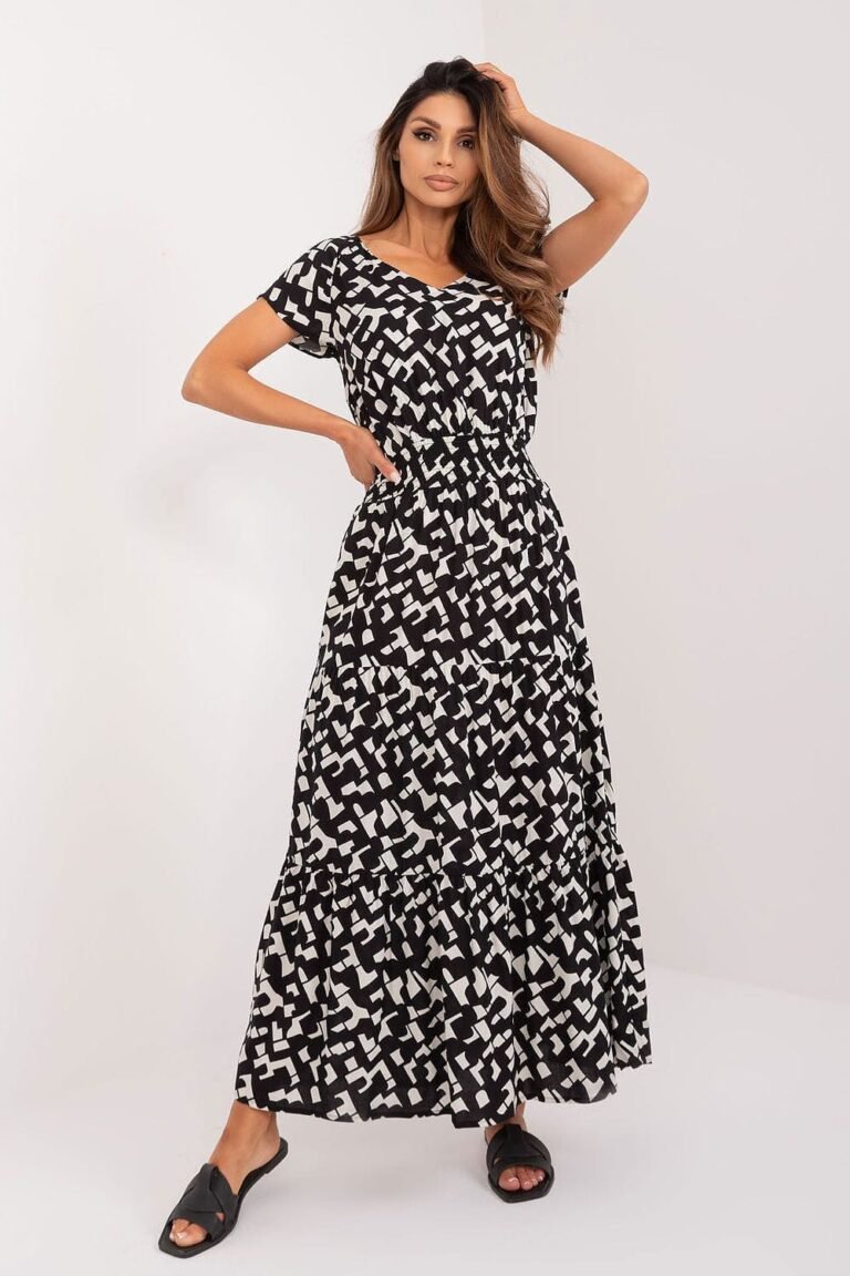 Robe Longue Noire Et Blanche Manches Courtes Noir Et Blanc S