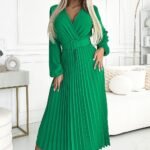 Robe Longue Plissee Fluide Manches Longues Vert Taille Unique