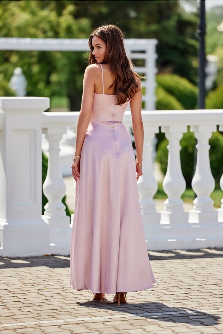Robe Longue Satin Rose Fendue Pour Invitee Au Mariage