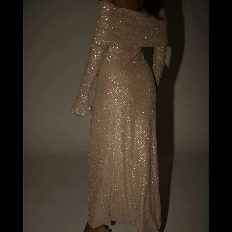 Robe Longue Sequin Epaules Denudees 5