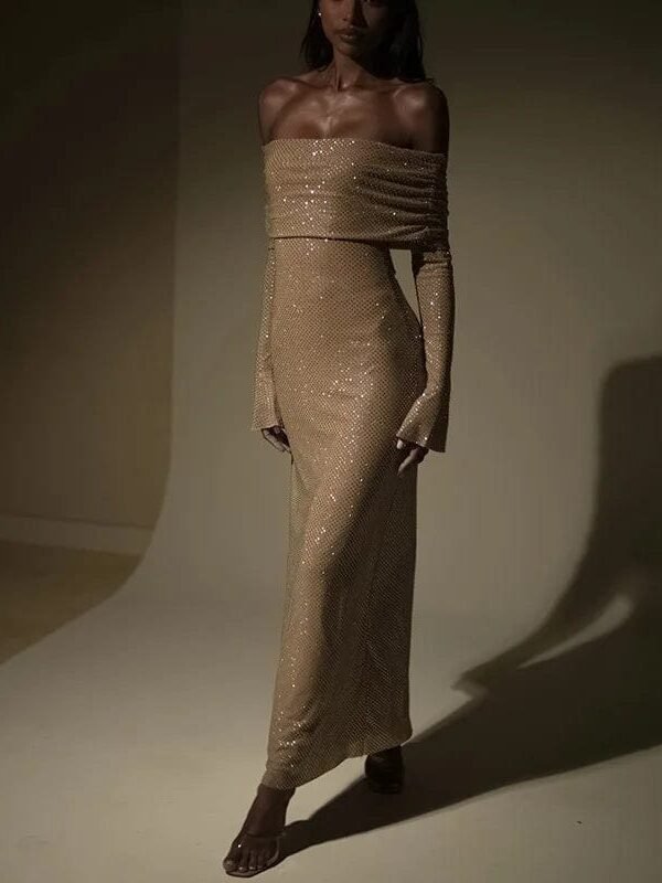 Robe Longue Sequin Epaules Denudees