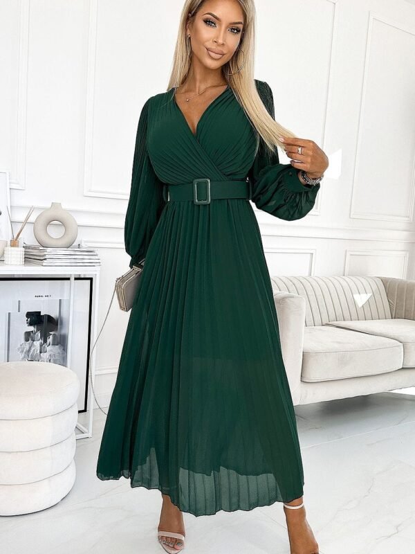 Robe Manche Longue Verte Longue Plissee Vert Taille Unique