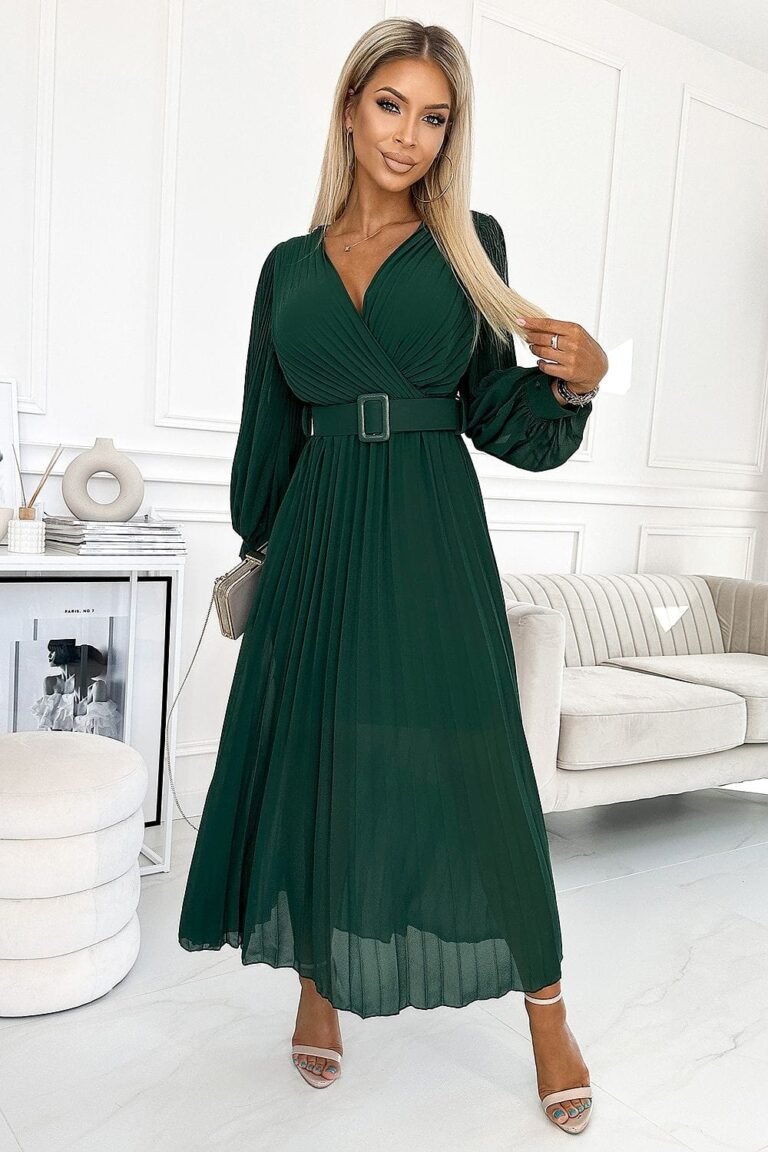 Robe Manche Longue Verte Longue Plissee Vert Taille Unique