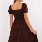 Robe Marron Trapeze Courte Manches Courtes 2