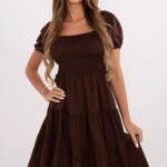 Robe Marron Trapeze Courte Manches Courtes Marron Taille Unique