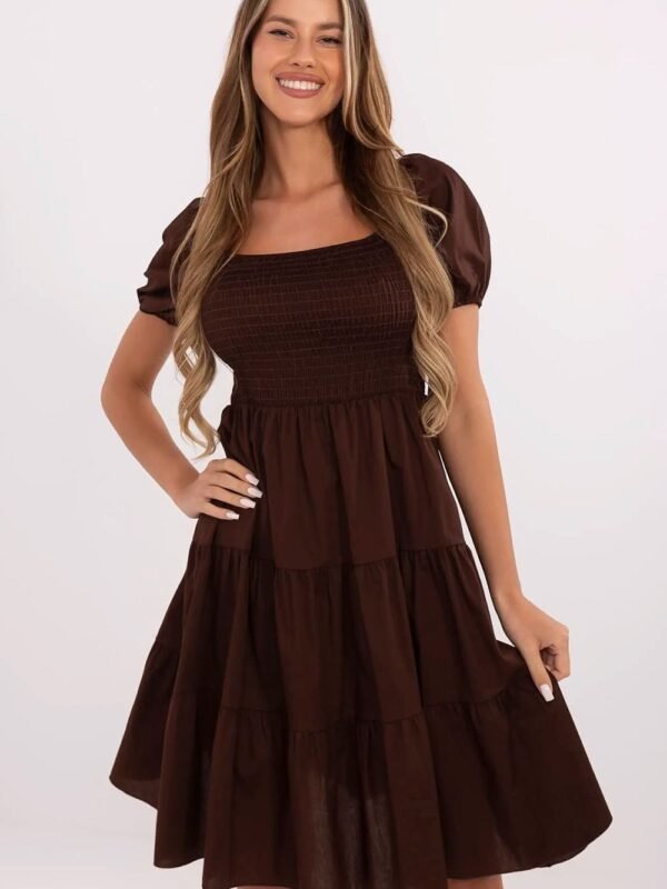 Robe Marron Trapeze Courte Manches Courtes Marron Taille Unique