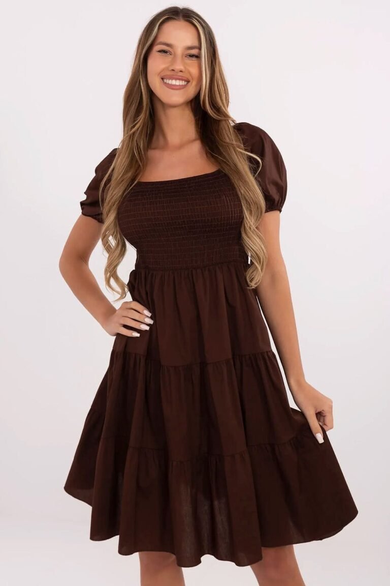 Robe Marron Trapeze Courte Manches Courtes Marron Taille Unique