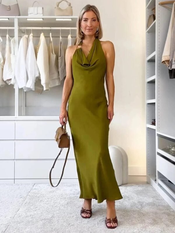 Robe Mere De La Mariee Longue Elegante Vert Olive Xs