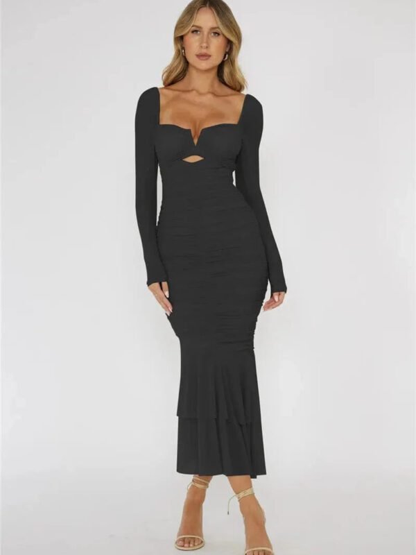 Robe Midi Avec Manches Transparentes Noir S