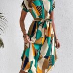 Robe Midi Coloree A Manches Courtes