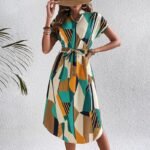 Robe Midi Coloree A Manches Courtes Multicouleure S