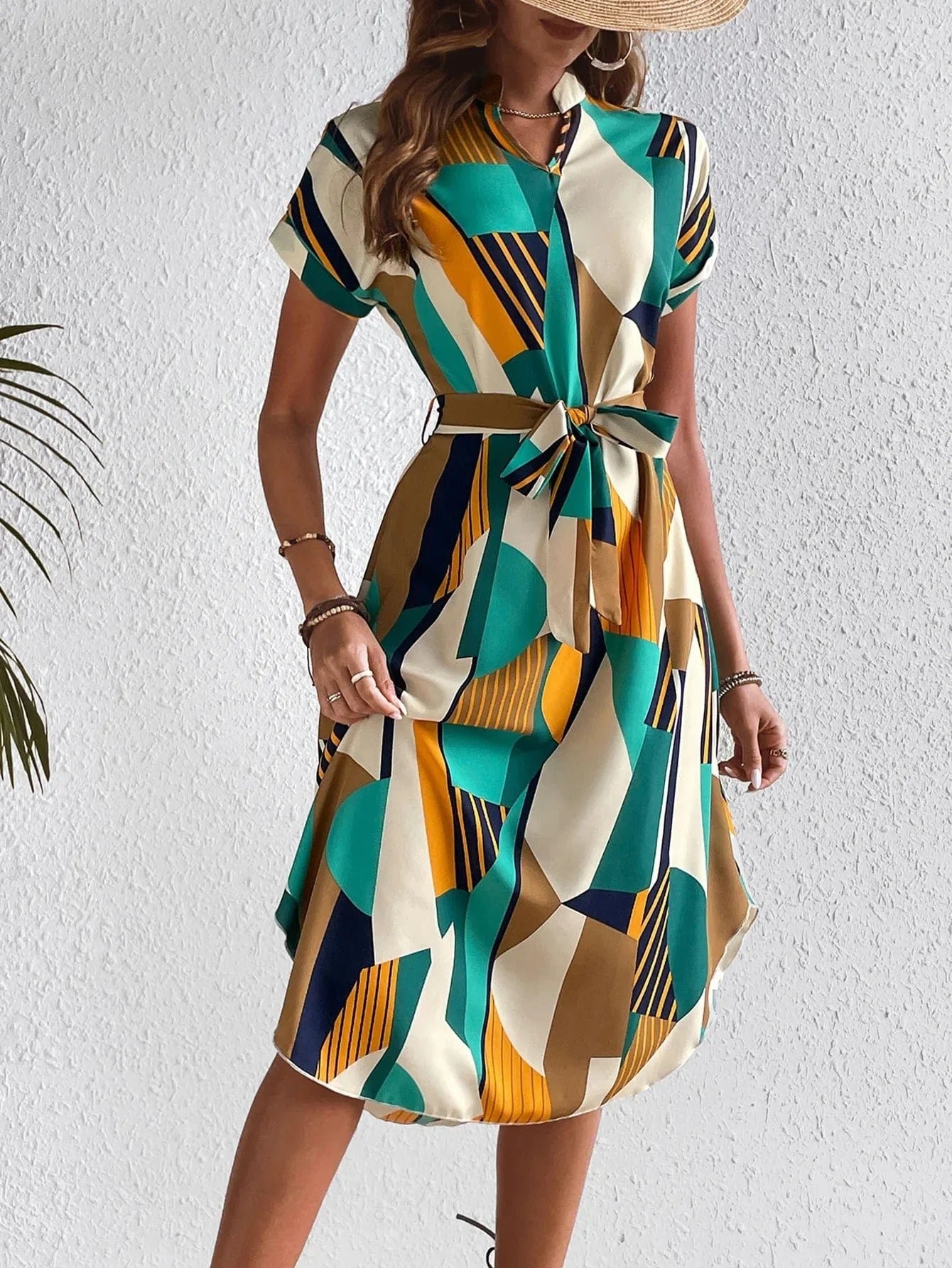 Robe Midi Coloree A Manches Courtes