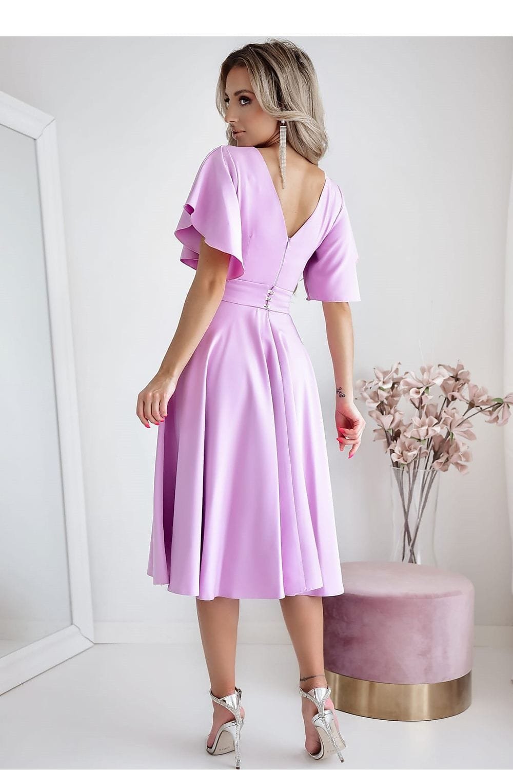 Robe Midi Drapee Manches Courtes 11