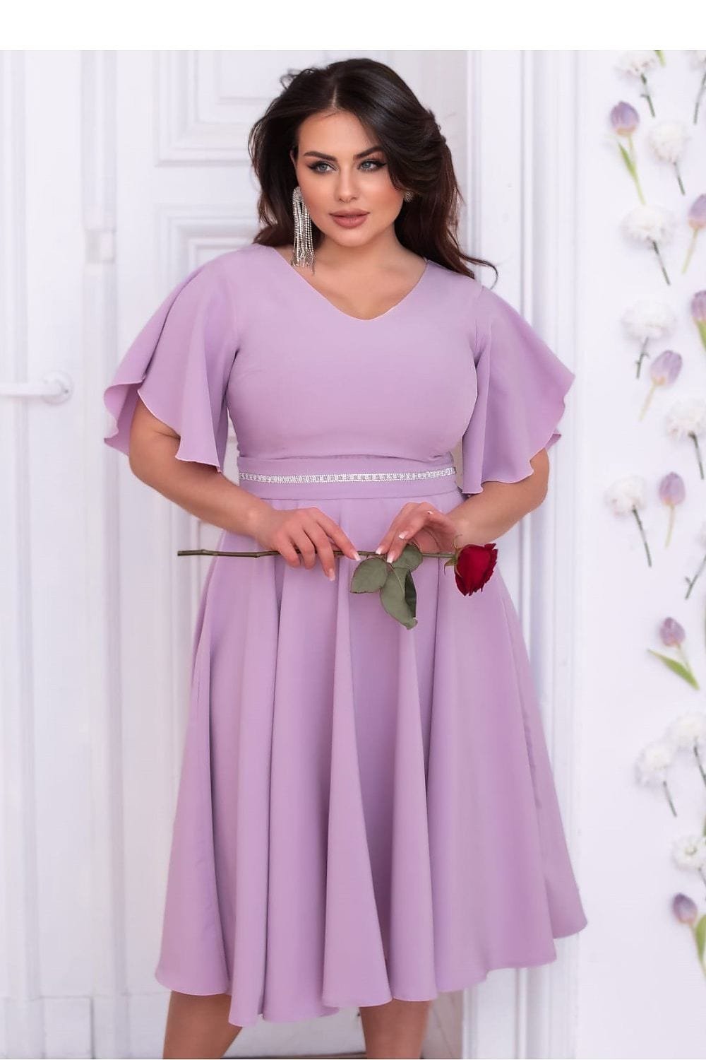 Robe Midi Drapee Manches Courtes 12