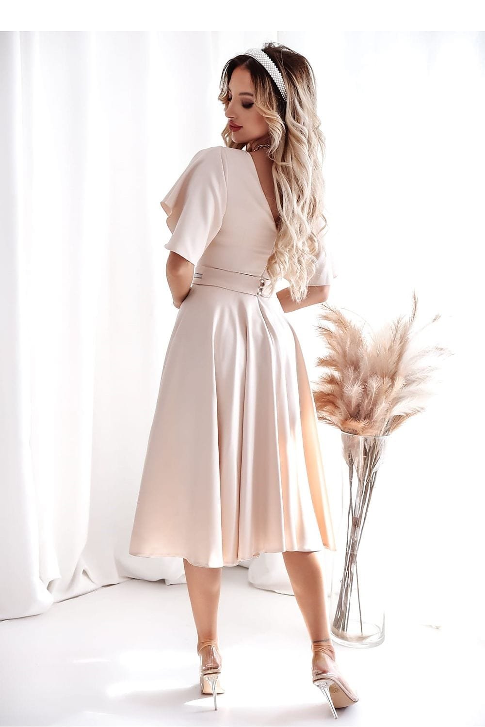 Robe Midi Drapee Manches Courtes 2