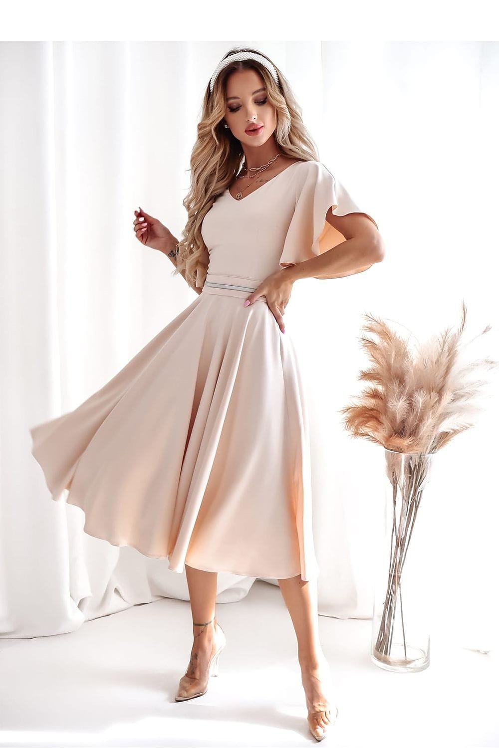 Robe Midi Drapee Manches Courtes 3
