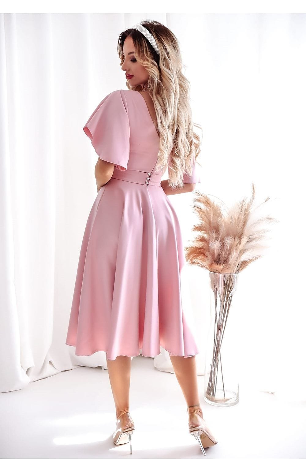 Robe Midi Drapee Manches Courtes 5