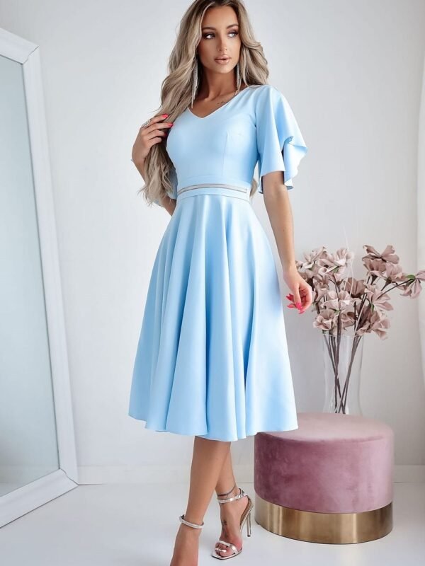 Robe Midi Drapee Manches Courtes Bleu 38