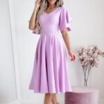 Robe Midi Drapee Manches Courtes Lilas 38