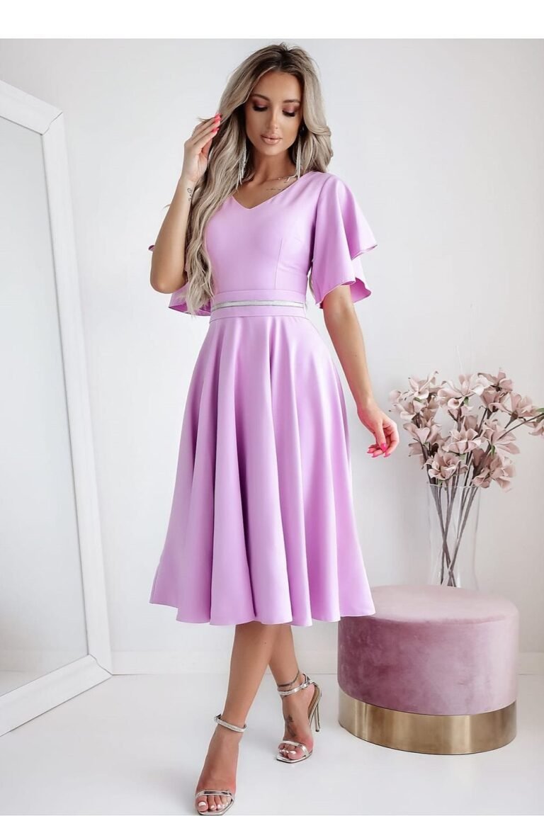 Robe Midi Drapee Manches Courtes Lilas 38