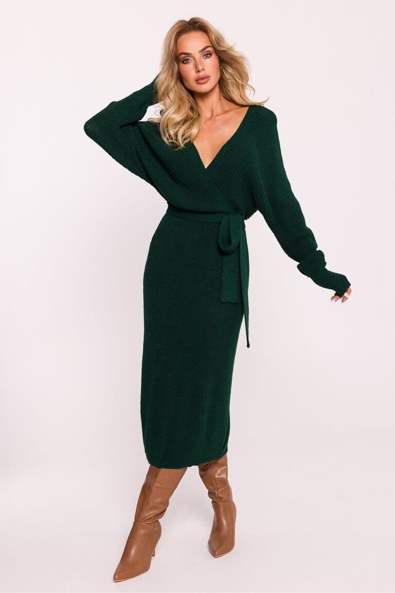 Robe Midi En Maille Avec Dos Plongeant Vert Taille Unique
