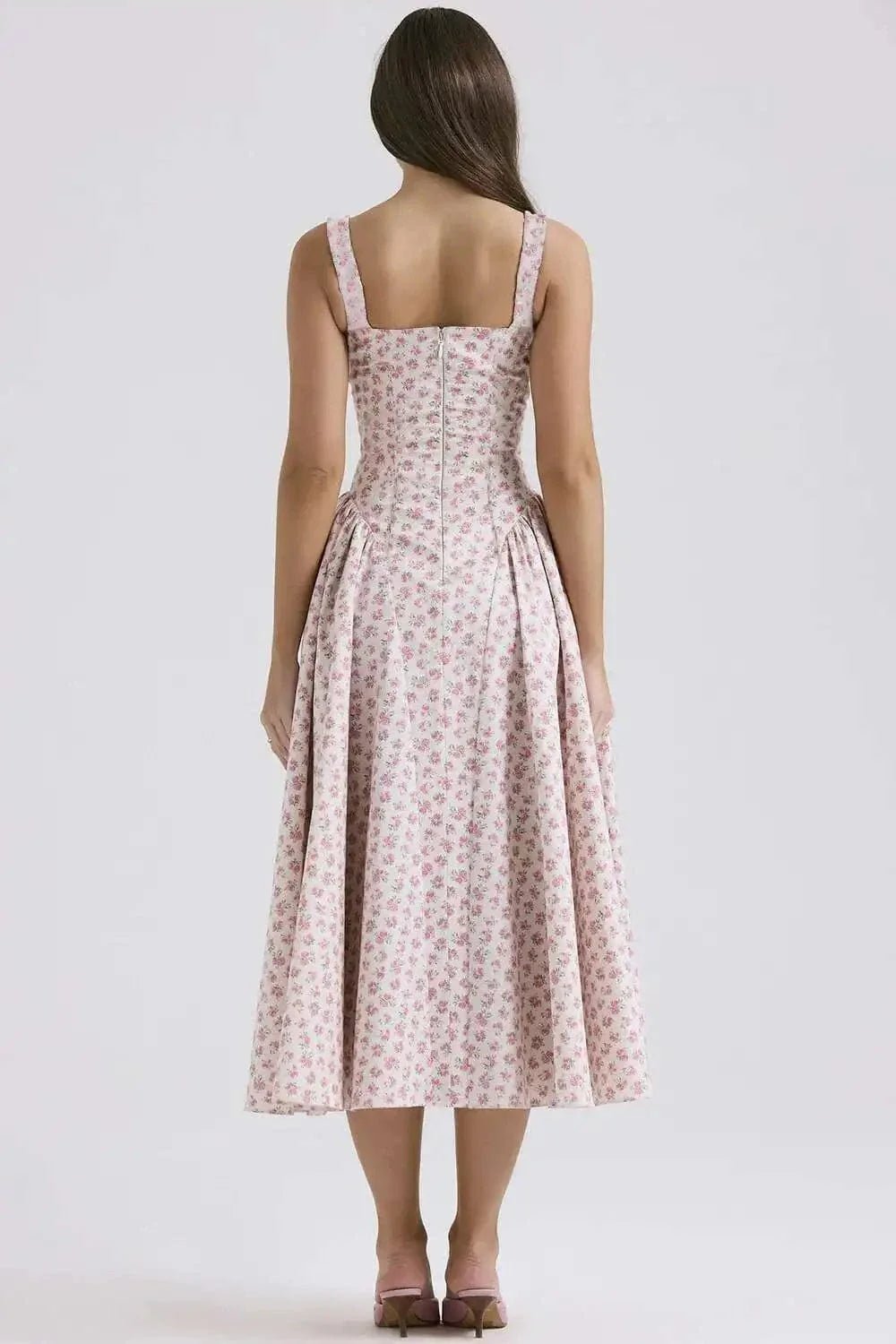 Robe Midi Evasee Fleurie Col Carre 4
