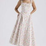 Robe Midi Evasee Fleurie Col Carre Multicouleur S
