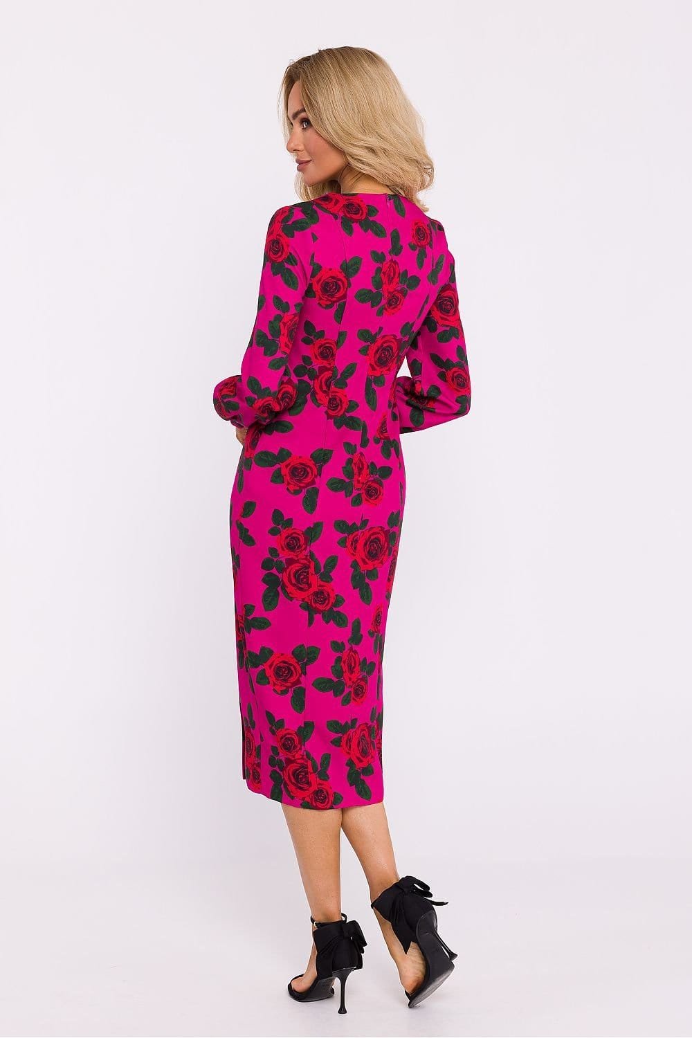 Robe Midi Motif Fleuri Encolure Carree