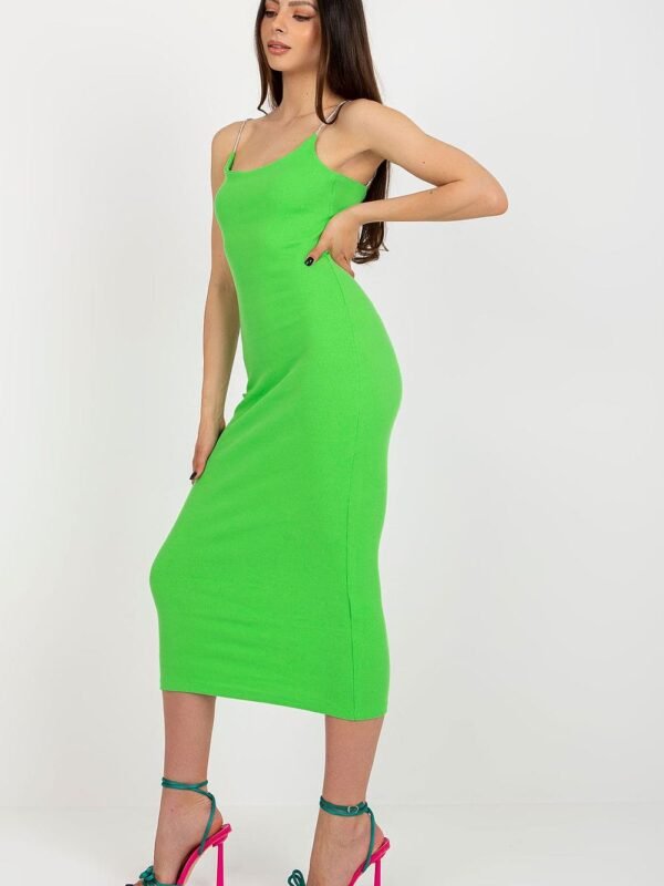 Robe Midi Moulante A Bretelles Decoratives Vert S