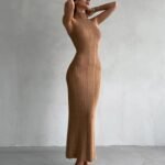Robe Midi Moulante Chic Beige S