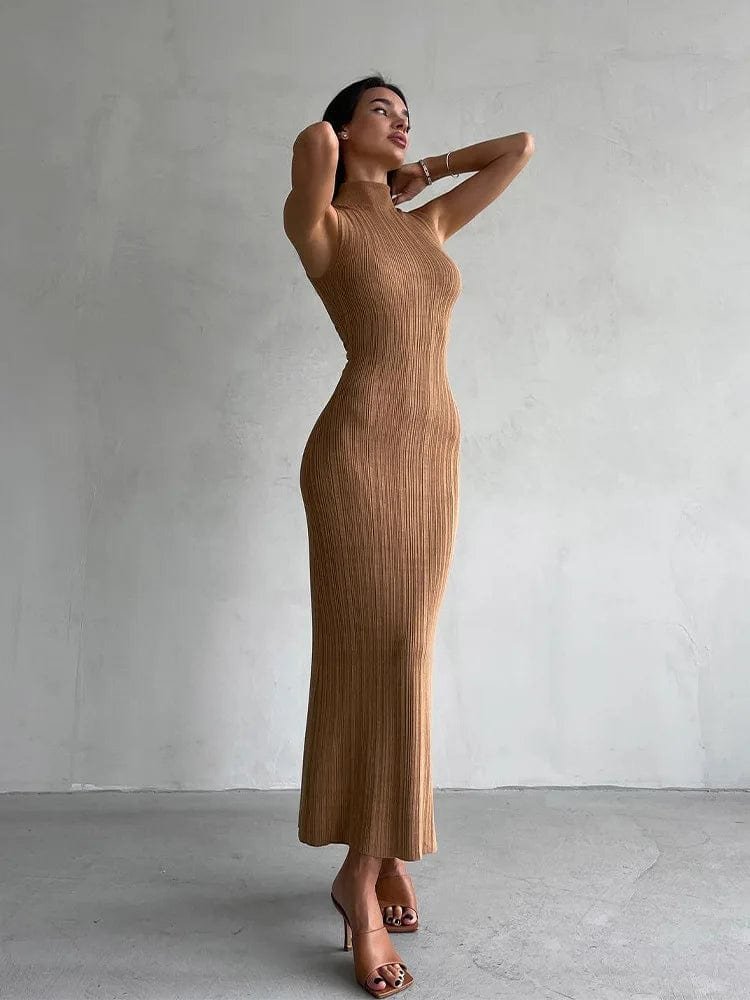 Robe Midi Moulante Chic Beige S