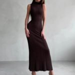 Robe Midi Moulante Chic Marron S