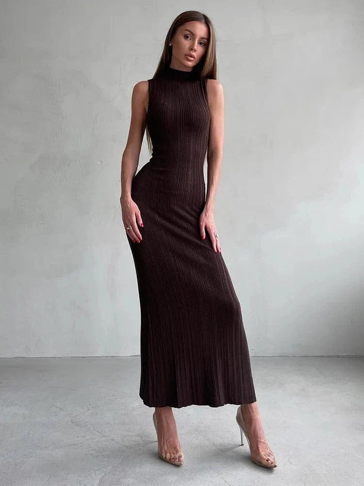 Robe Midi Moulante Chic Marron S