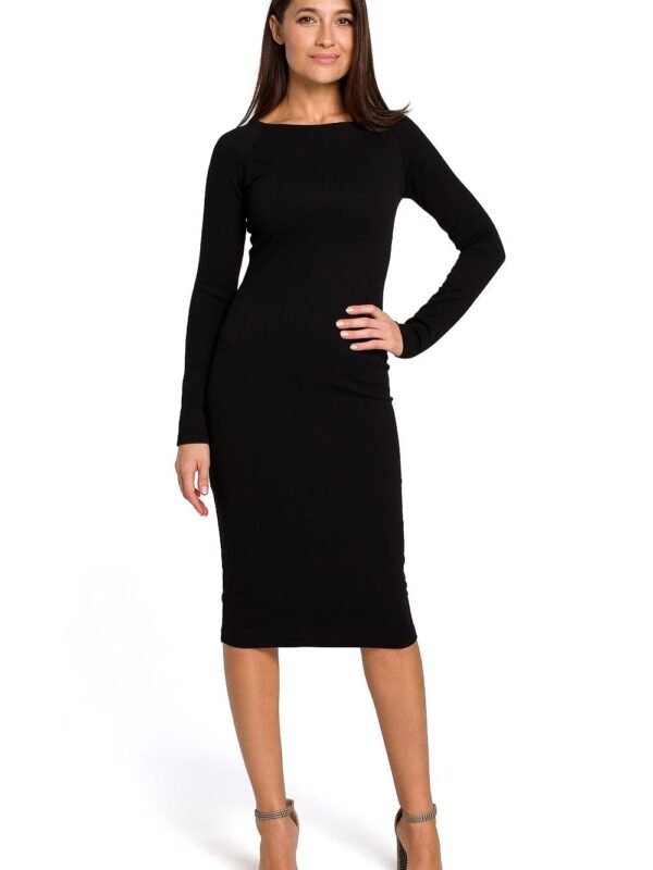 Robe Midi Moulante Manches Longues Noir S