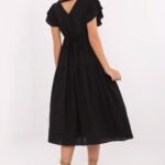 Robe Midi Noire Fluide Manches Volants