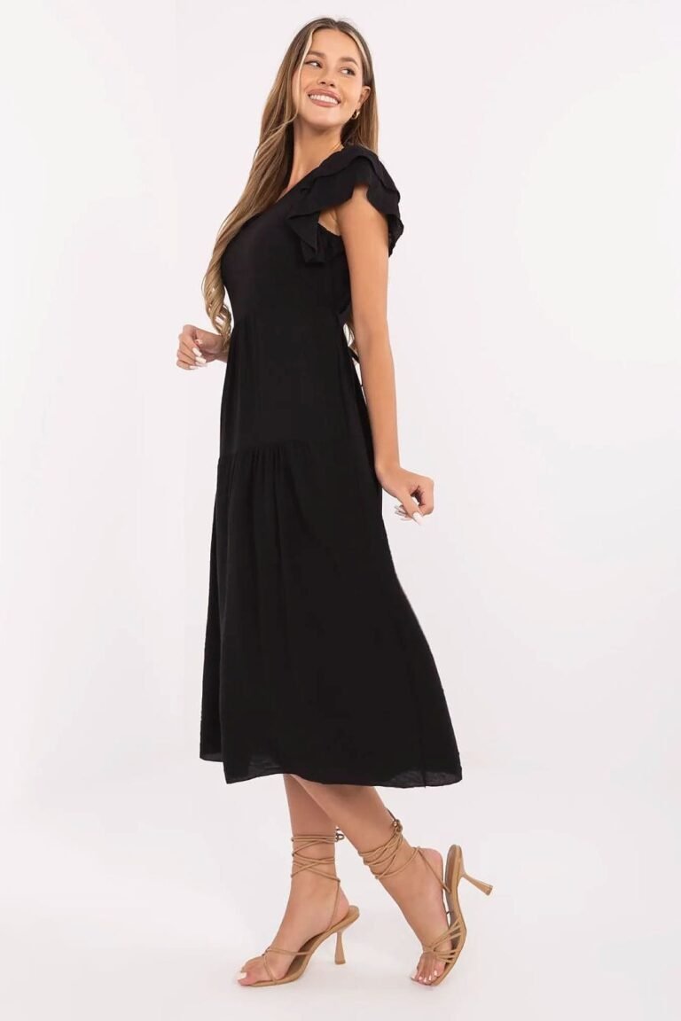 Robe Midi Noire Fluide Manches Volants 2