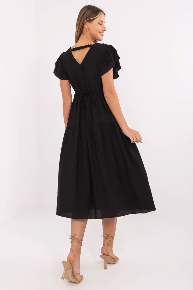 Robe Midi Noire Fluide Manches Volants