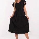 Robe Midi Noire Fluide Manches Volants Noir Taille Unique