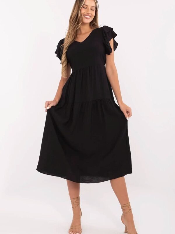 Robe Midi Noire Fluide Manches Volants Noir Taille Unique